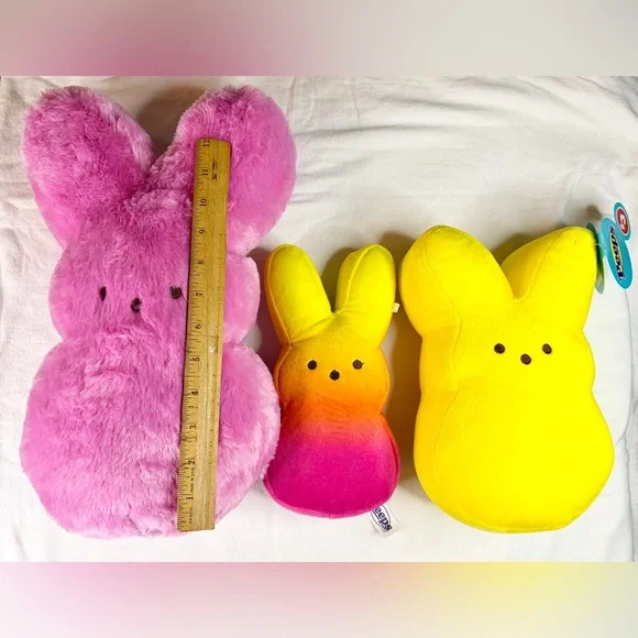Peeps Bunny Rabbit Plush LOT Yellow Pink Furry 15” 10” 9” Ombre - Picture 2 of 6
